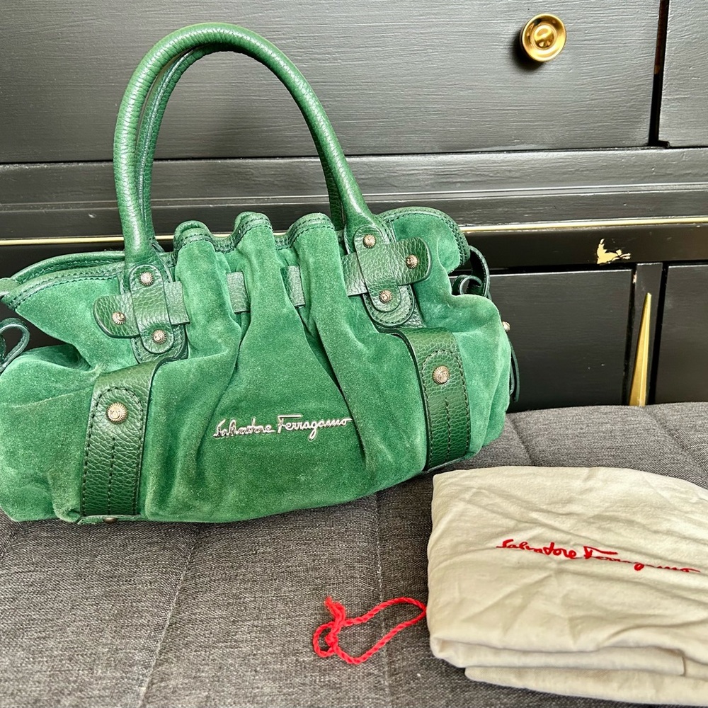 Salvatore Ferragamo Green Tote Luxurious Suede